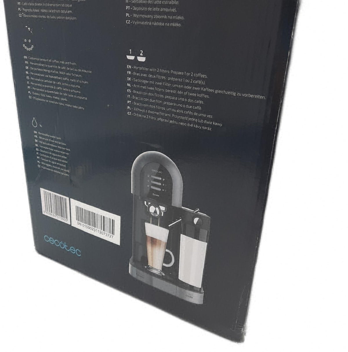 Cecotec Halbautomatische Kaffeemaschine Power Instant ccino 20 Chic Serie Nera schwarz