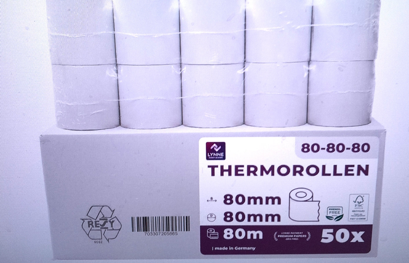 Thermorollen Kassenrollen Bürobedarf 80 Millimeter x 80 Meter x 12 Mill