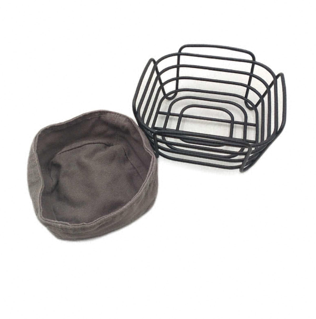 Home Brotkorb S Schwarz pulverbeschichteter Stahl mit Baumwoll Stofftasche 20 cm