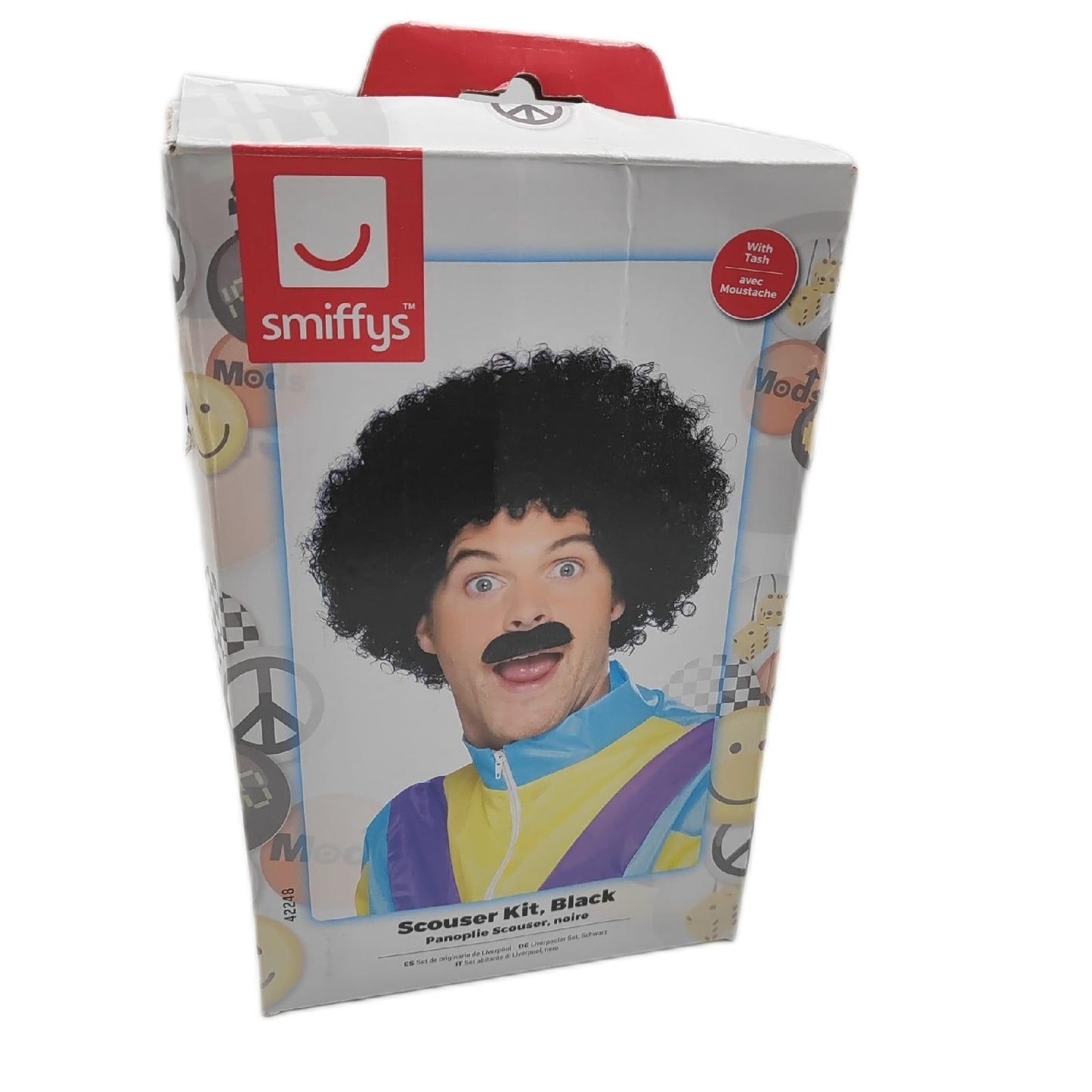 Smiffys Verkleidung 1980er Jahre Outfit Scouser Kit Schwarz lockige Perücke Tash