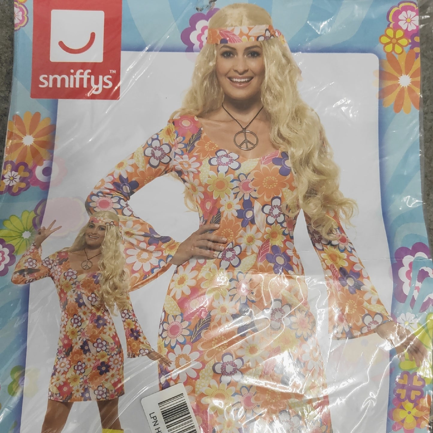 Smiffys Damen Blumen Hippie Kostüm Kleid Haarband Medaillon ohne Stiefel