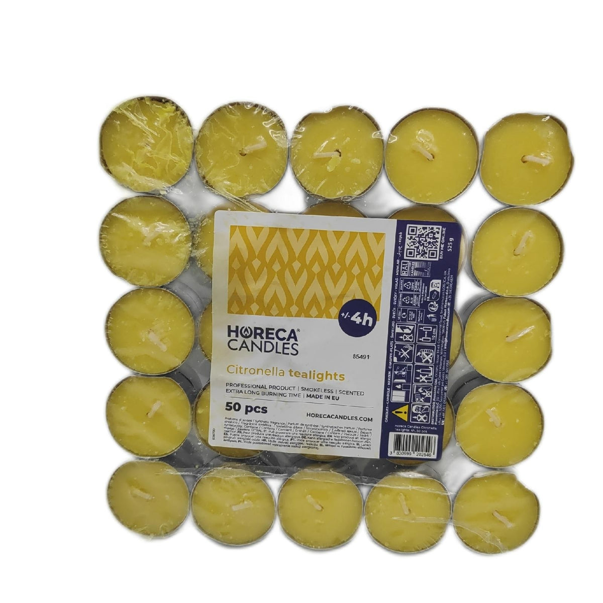 Horeca Candles Teelichter Duftkerzen Citronella Set 50 Gelbe Balkon