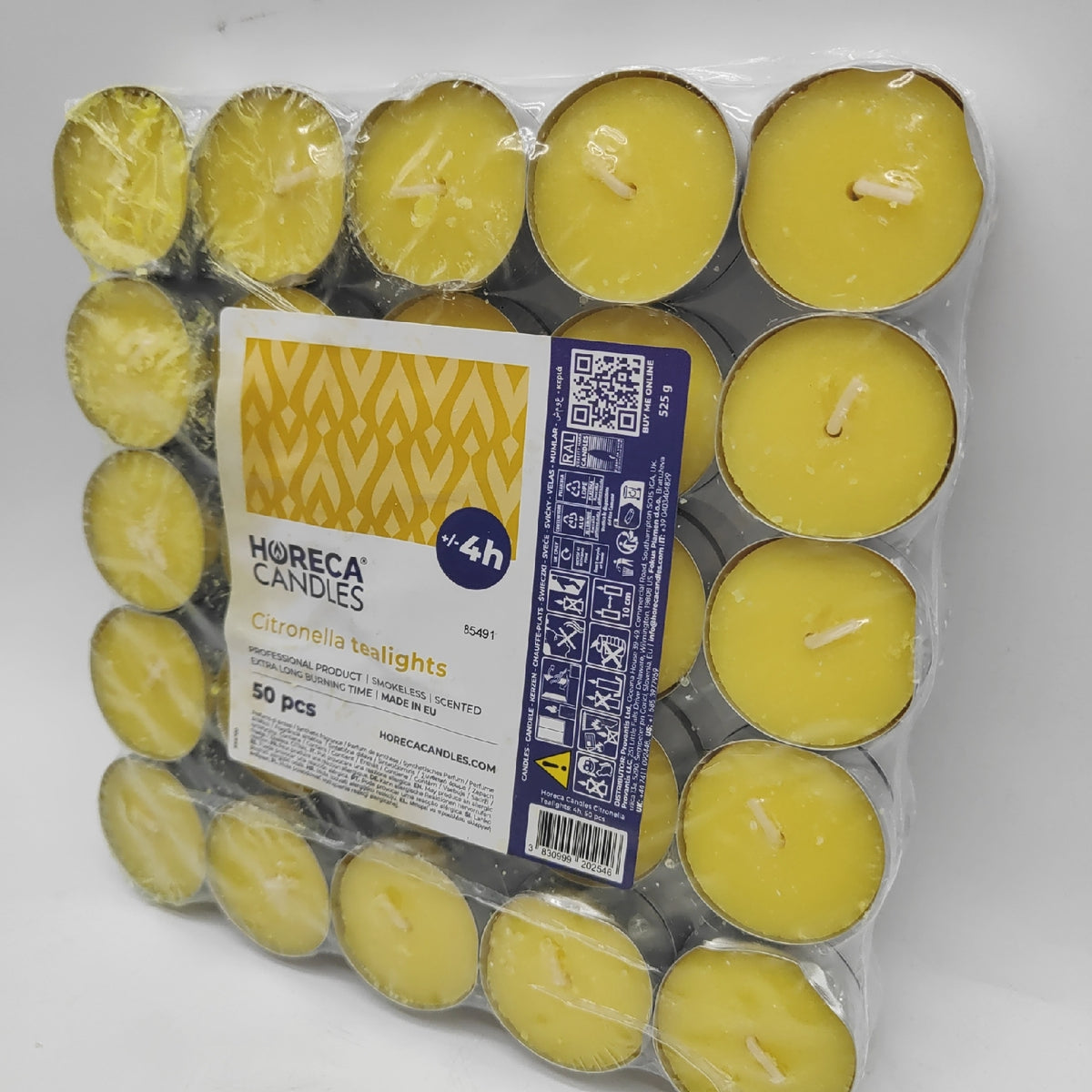 Horeca Candles Teelichter Duftkerzen Citronella Set 50 Gelbe Balkon