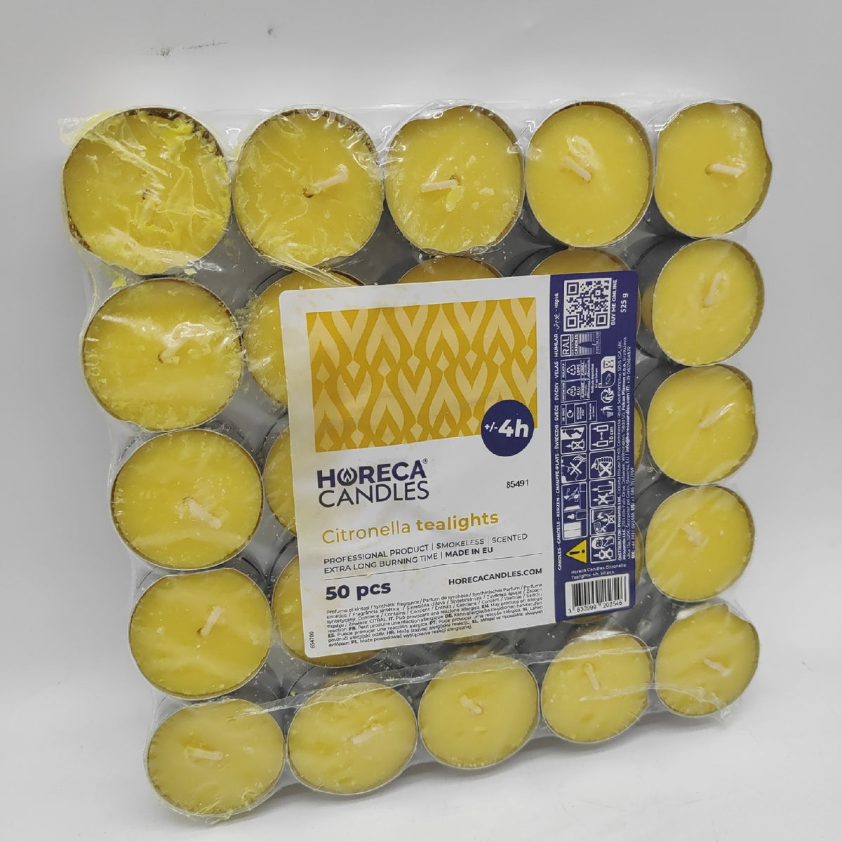 Horeca Candles Teelichter Duftkerzen Citronella Set 50 Gelbe Balkon