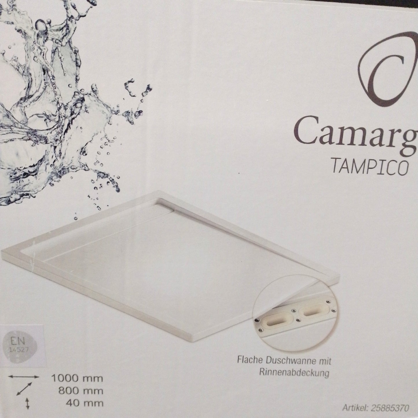 Camargue Tampico Flache Duschwanne mit Rinnenabdeckung Weiß 1000x800x40 mm