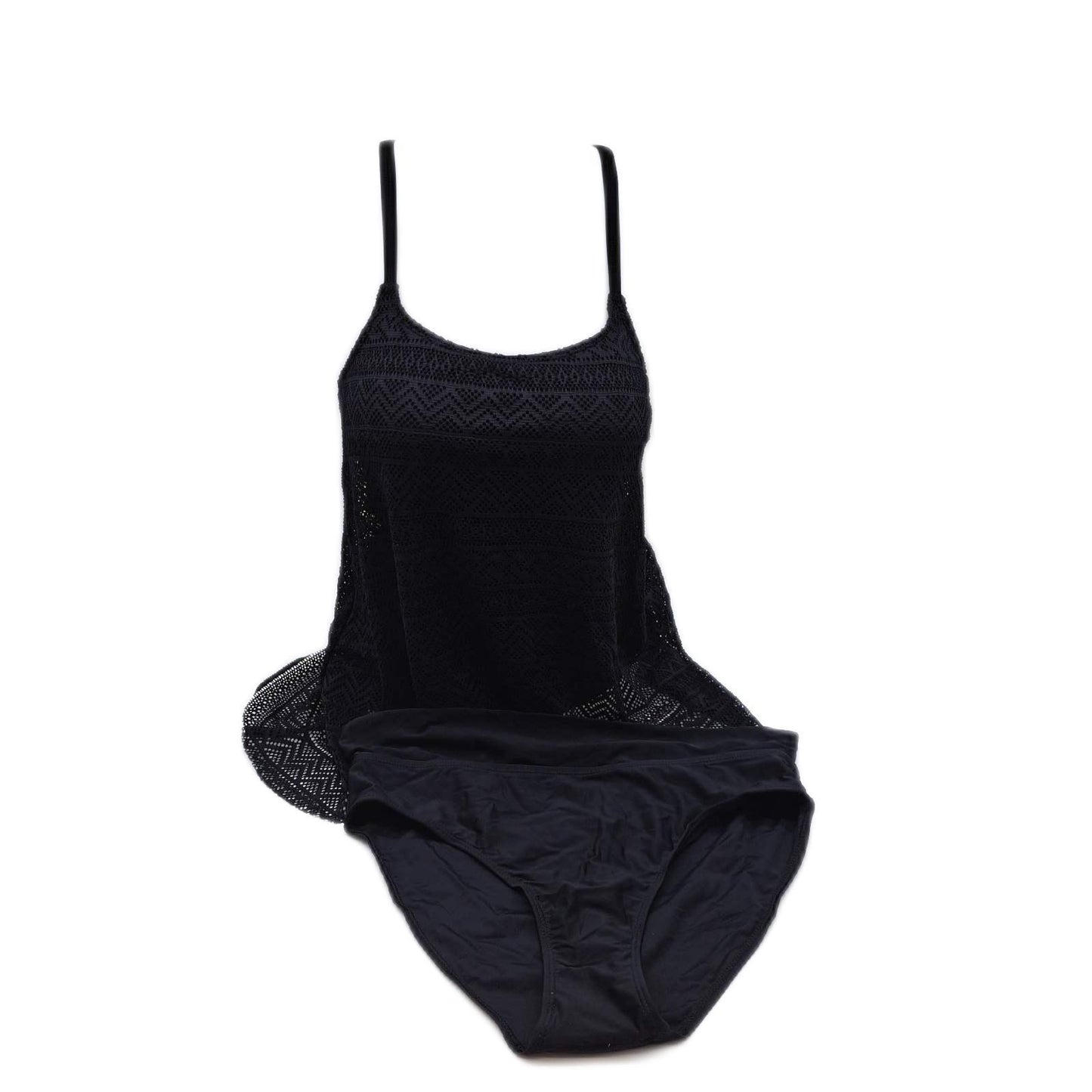 BLENCOT Damen Tankini Badeanzug Rundhalsausschnitt Rüsche Größe L schwarz weiblich Bademode Elegant