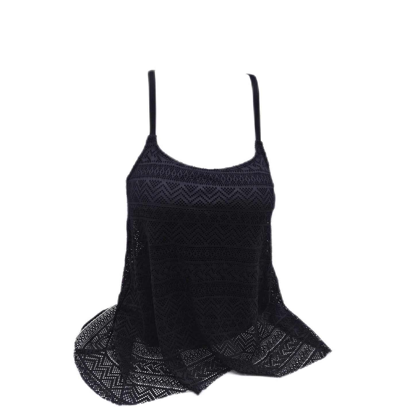 BLENCOT Damen Tankini Badeanzug Rundhalsausschnitt Rüsche Größe L schwarz weiblich Bademode Elegant