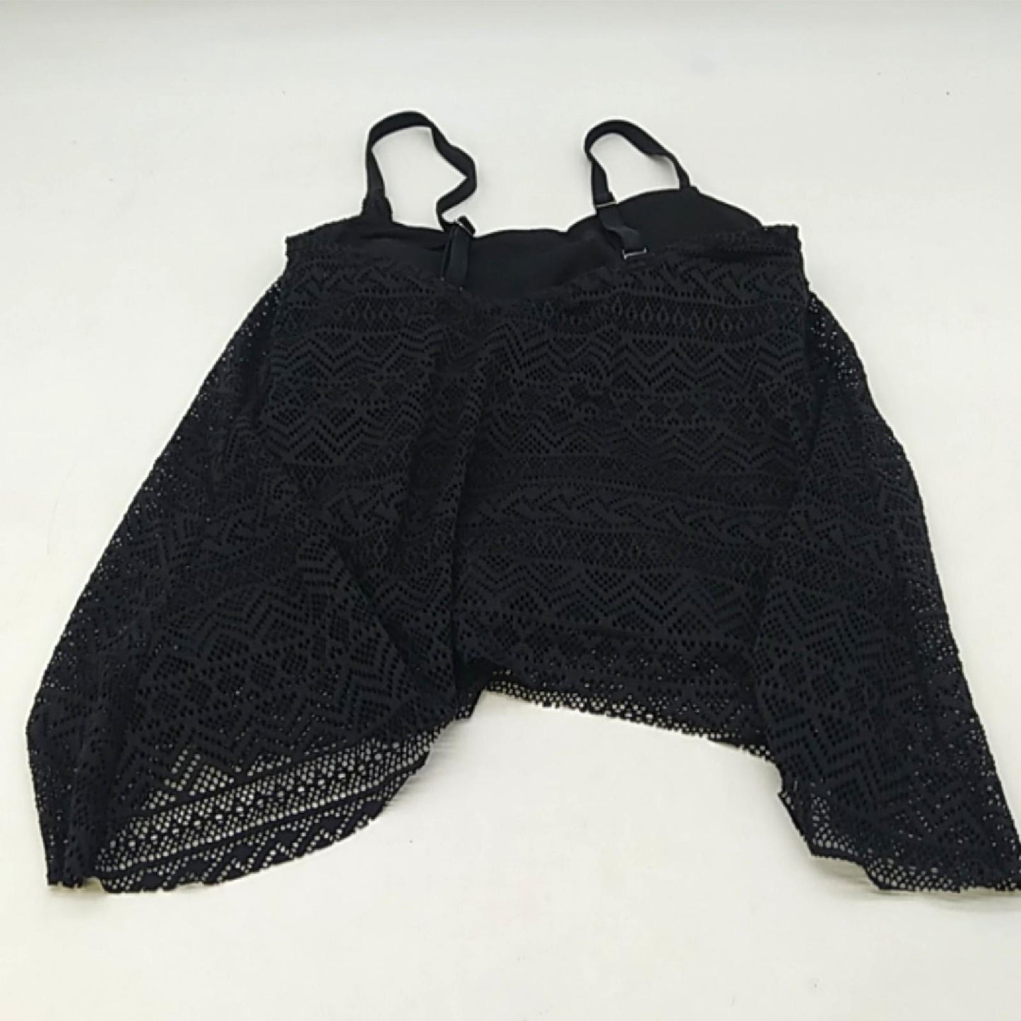 BLENCOT Damen Tankini Badeanzug Rundhalsausschnitt Rüsche Größe L schwarz weiblich Bademode Elegant