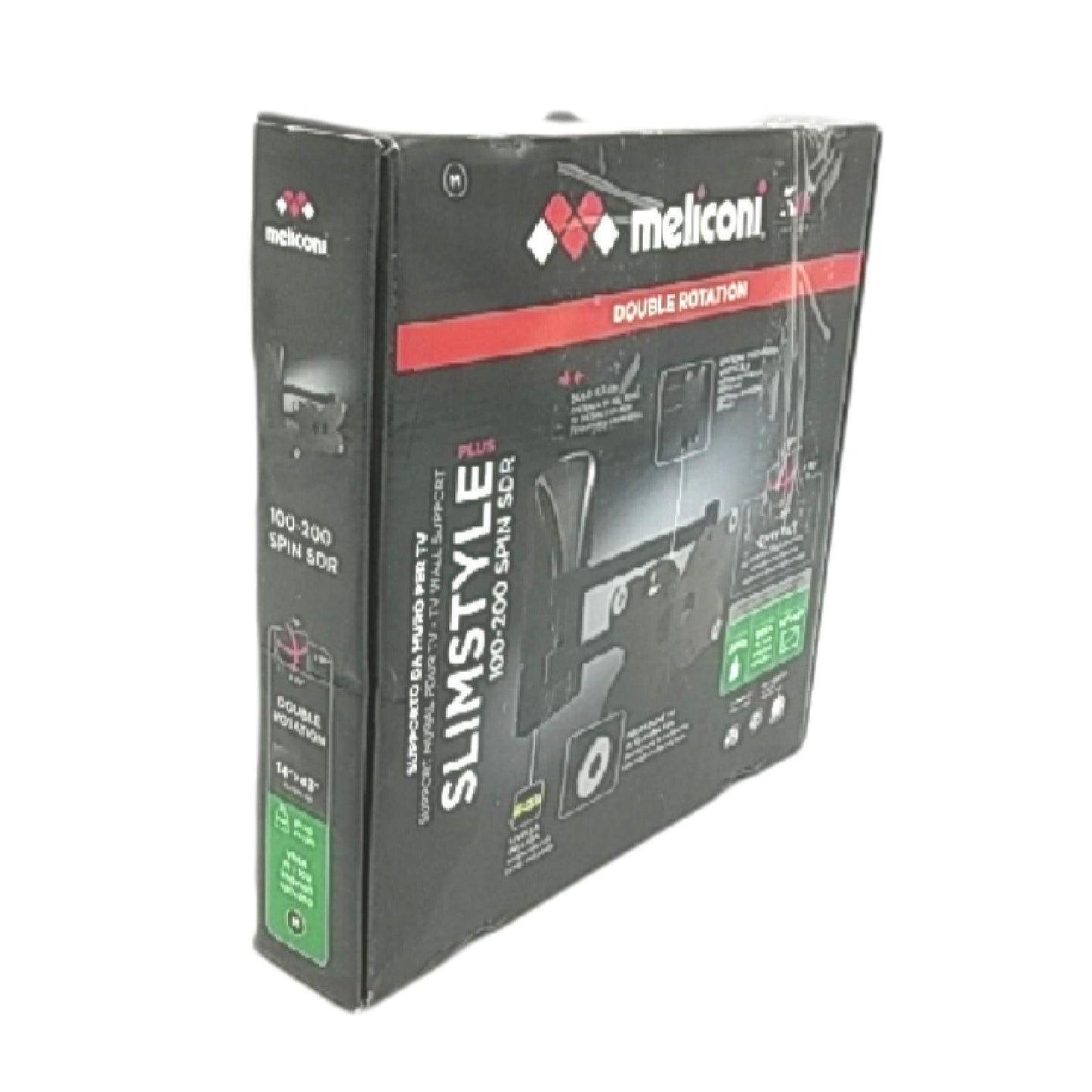 Meliconi Slimstyle Plus 100-200 Spin SDR, doppelarmige Wandhalterung für 14''-43''-Flachbildschirm-TVs, horizontal und vertikal schwenkbar, VESA 75-100-200x100, doppelarmig, Farbe schwarz