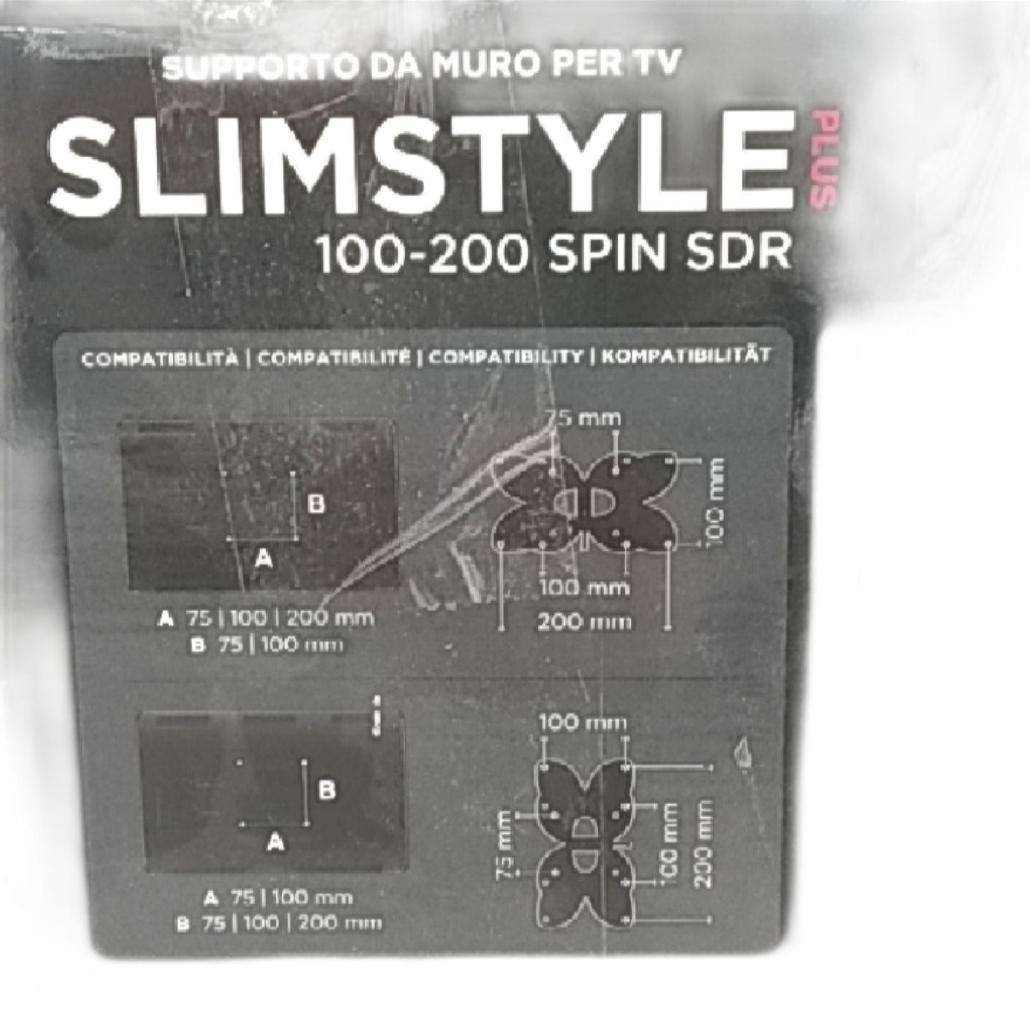 Meliconi Slimstyle Plus 100-200 Spin SDR, doppelarmige Wandhalterung für 14''-43''-Flachbildschirm-TVs, horizontal und vertikal schwenkbar, VESA 75-100-200x100, doppelarmig, Farbe schwarz