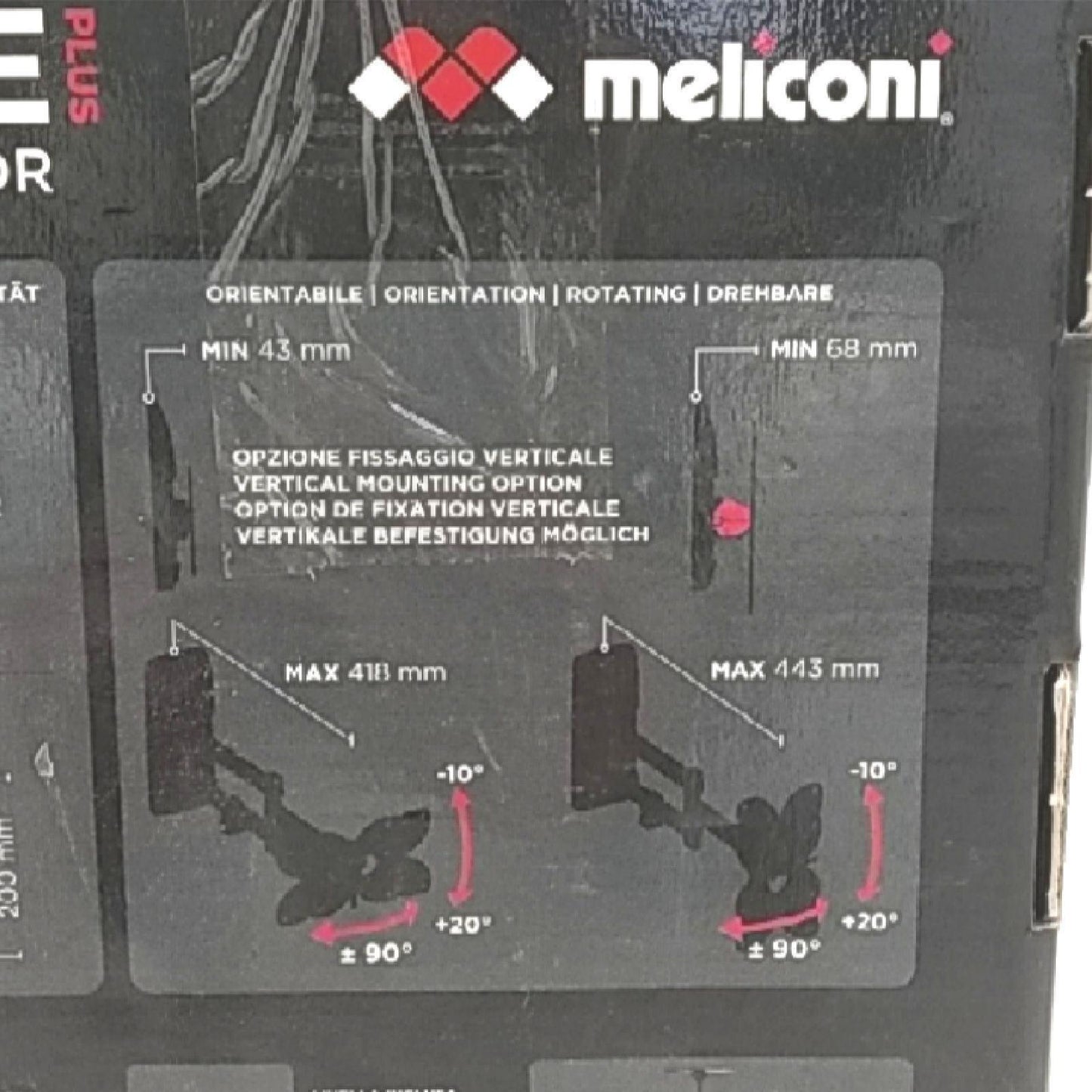 Meliconi Slimstyle Plus 100-200 Spin SDR, doppelarmige Wandhalterung für 14''-43''-Flachbildschirm-TVs, horizontal und vertikal schwenkbar, VESA 75-100-200x100, doppelarmig, Farbe schwarz