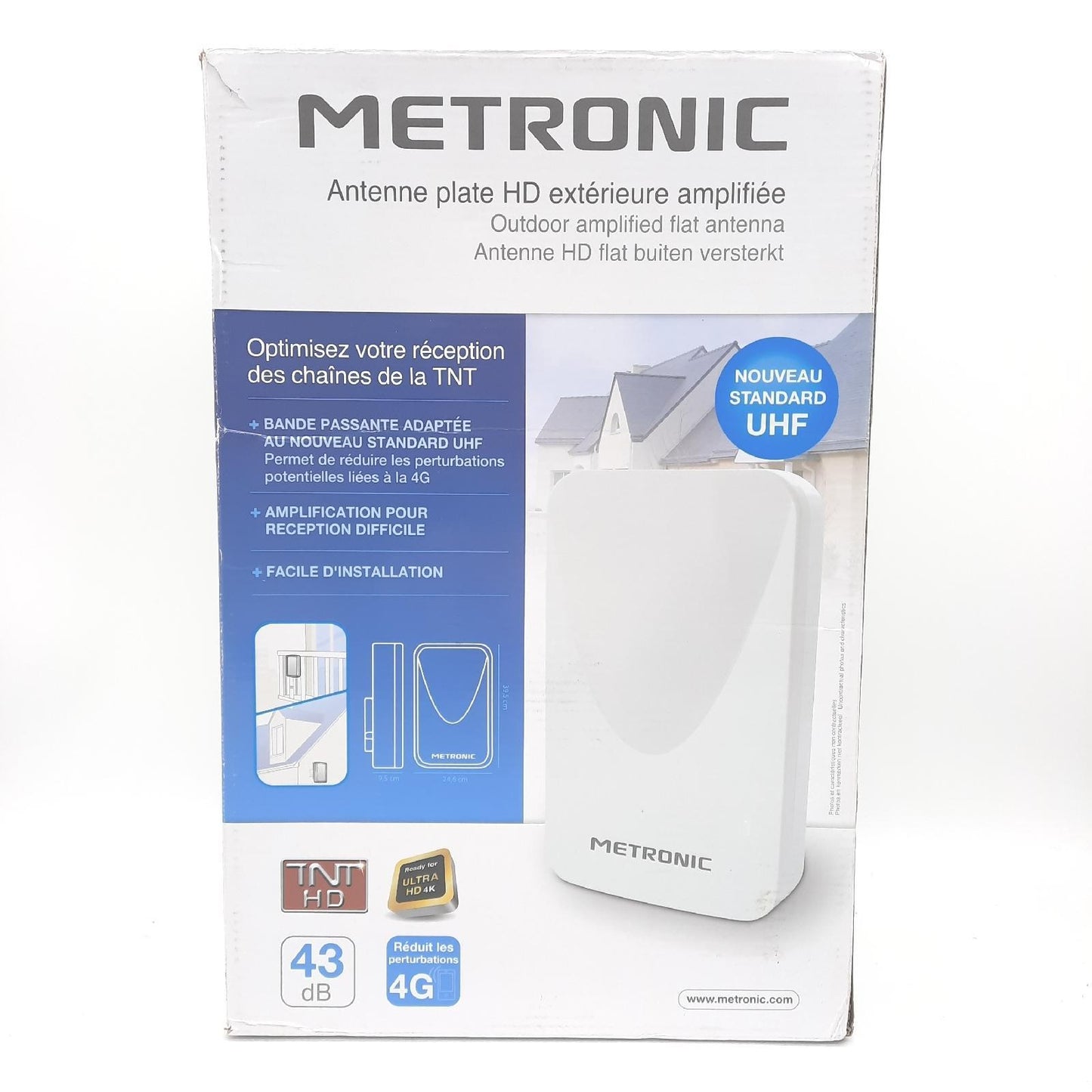 Metronic Außenantenne Verstärker Empfang Full HD 4K 43 dB High End Signalverstärkung Weiß