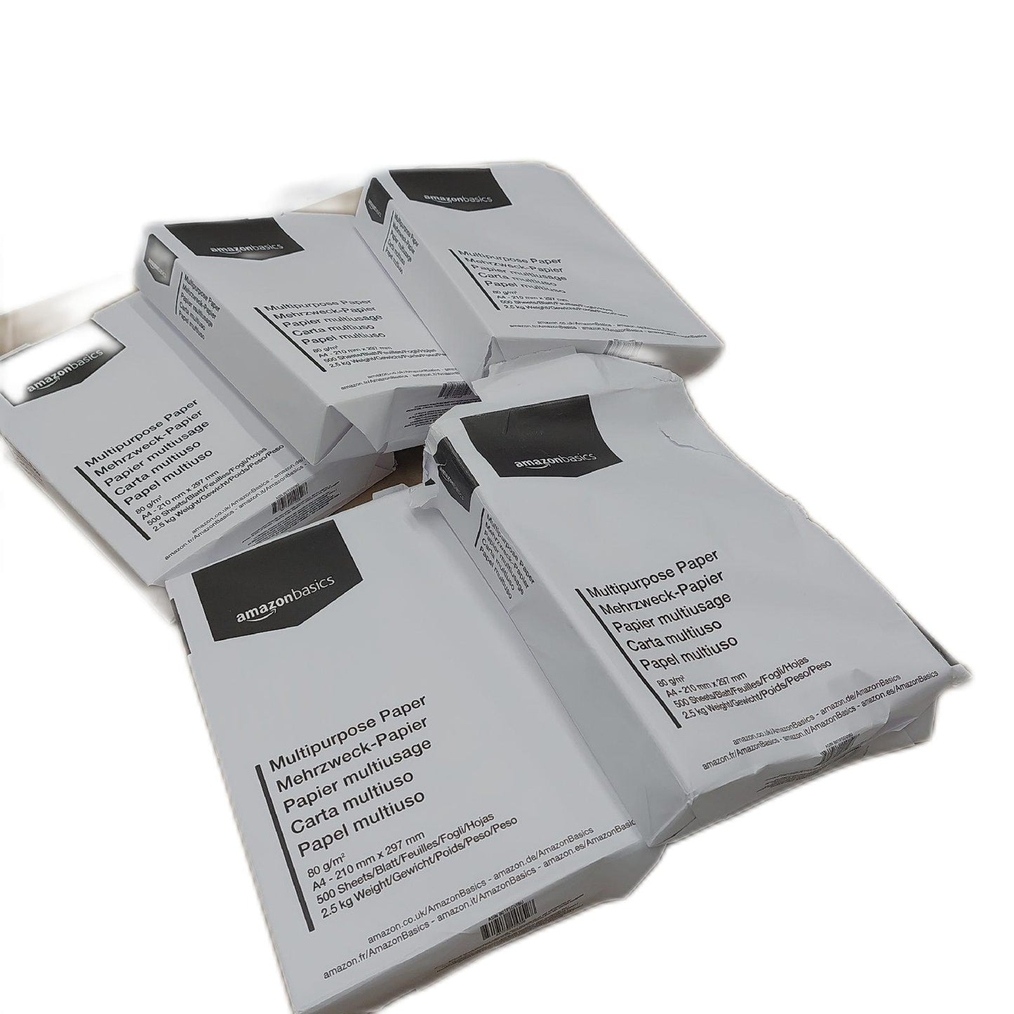 Amazon Basics Druckerpapier DIN A4 80 g/m² 2500 Stück 5 Packungen mit 500 Weiß